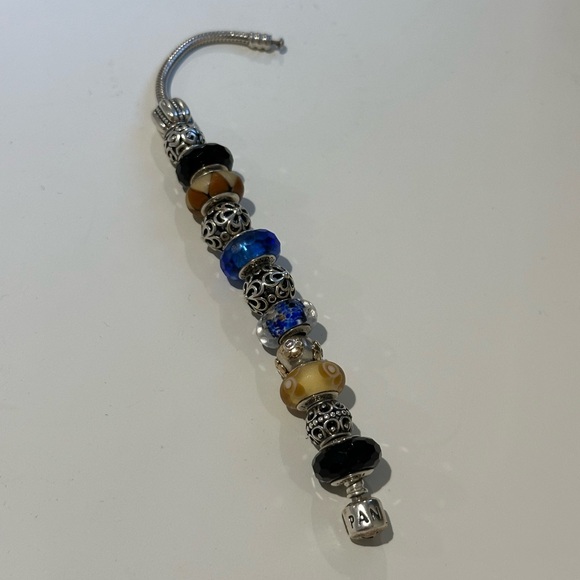 Pandora Silver Charm Bracelet with Blue and Black Beads - Picture 8 of 8